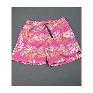Quiksilver Mens Swim Trunks XL Pink Tropical Leaf Print Summer 6" Beach Vacation